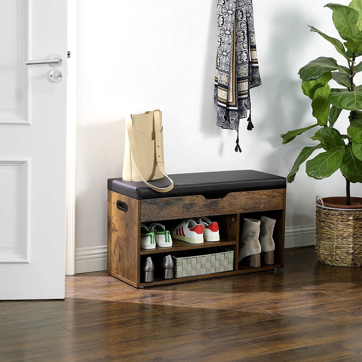 Shoe Rack TEXTILOMANIE Taylor Shoe rack with bench brown ...
