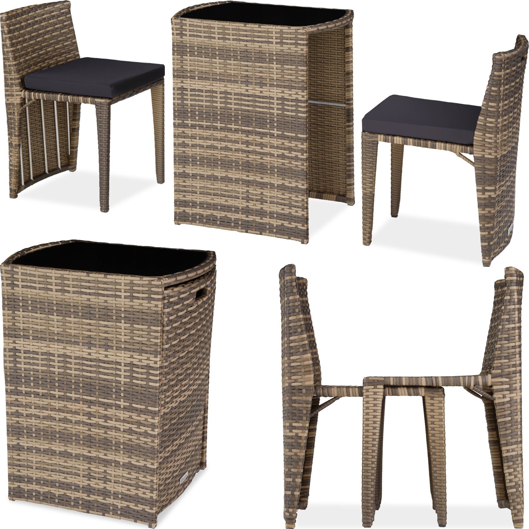 Garden furniture TecTake Bistro Hamburg - aluminium, rattan, brown .