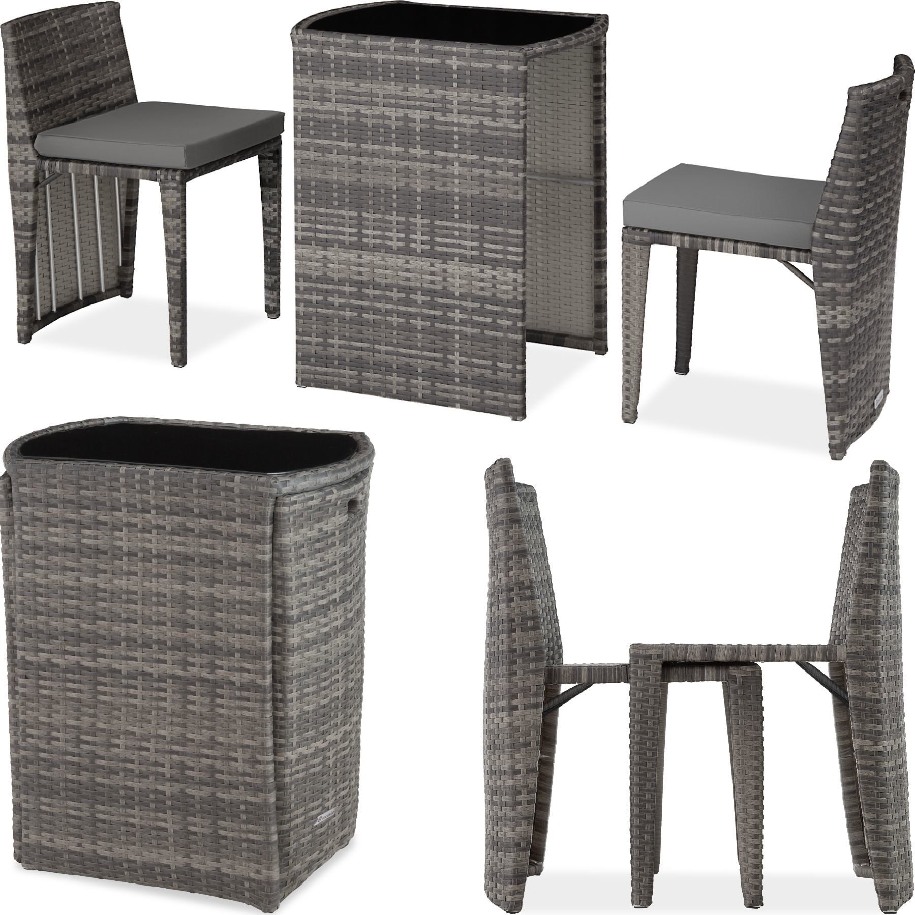 Garden furniture TecTake Bistro Hamburg - aluminium, rattan, grey .