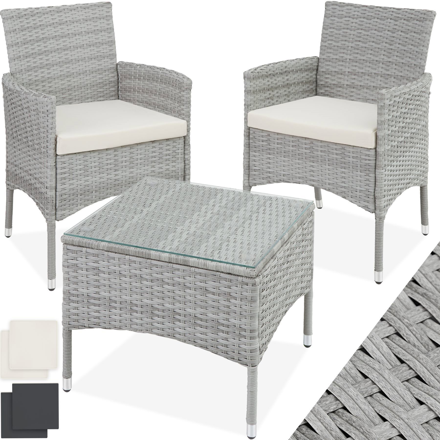 Garden furniture TecTake Luzern 2+1, rattan, light grey .