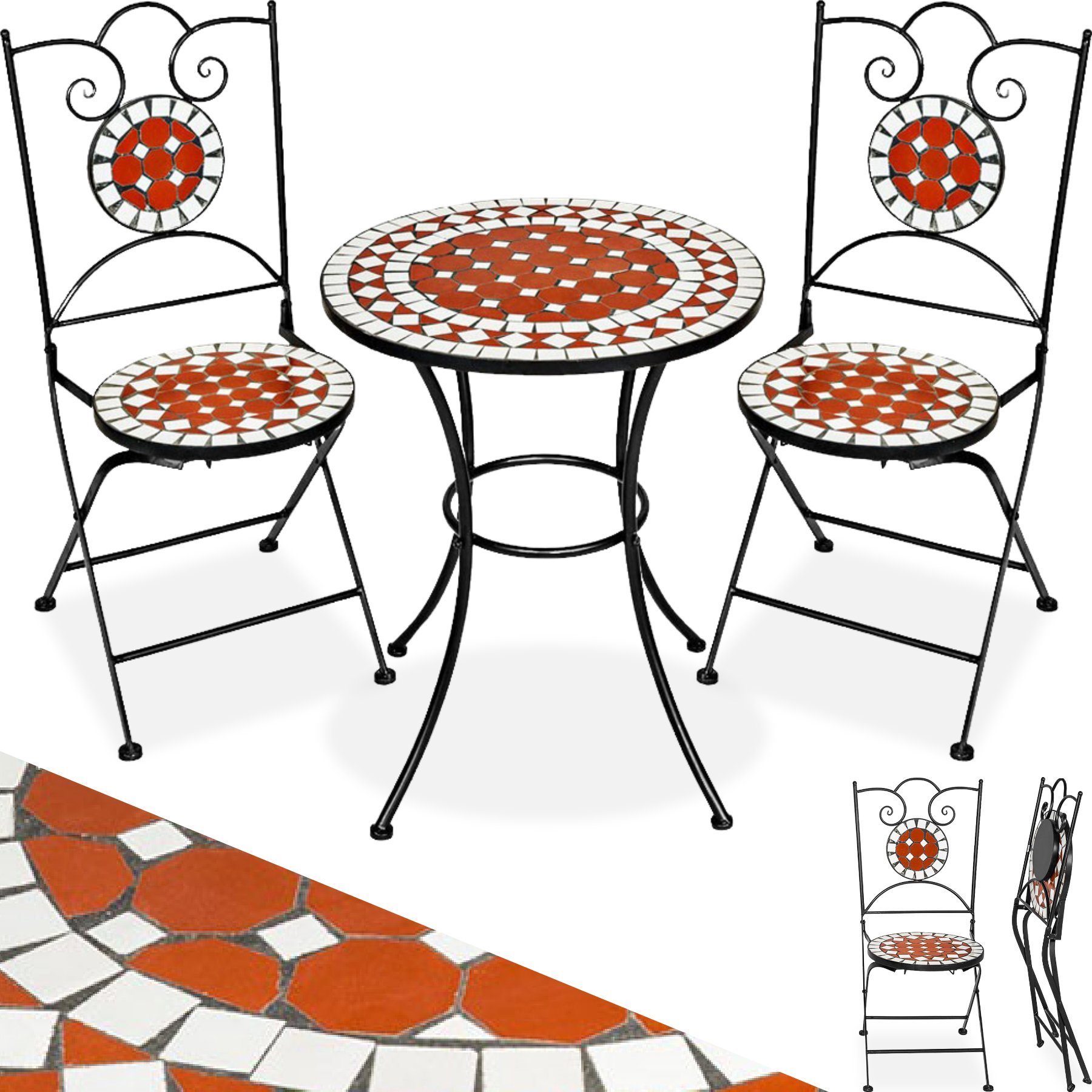 Garden furniture TecTake Mosaic - round table, 2 chairs .