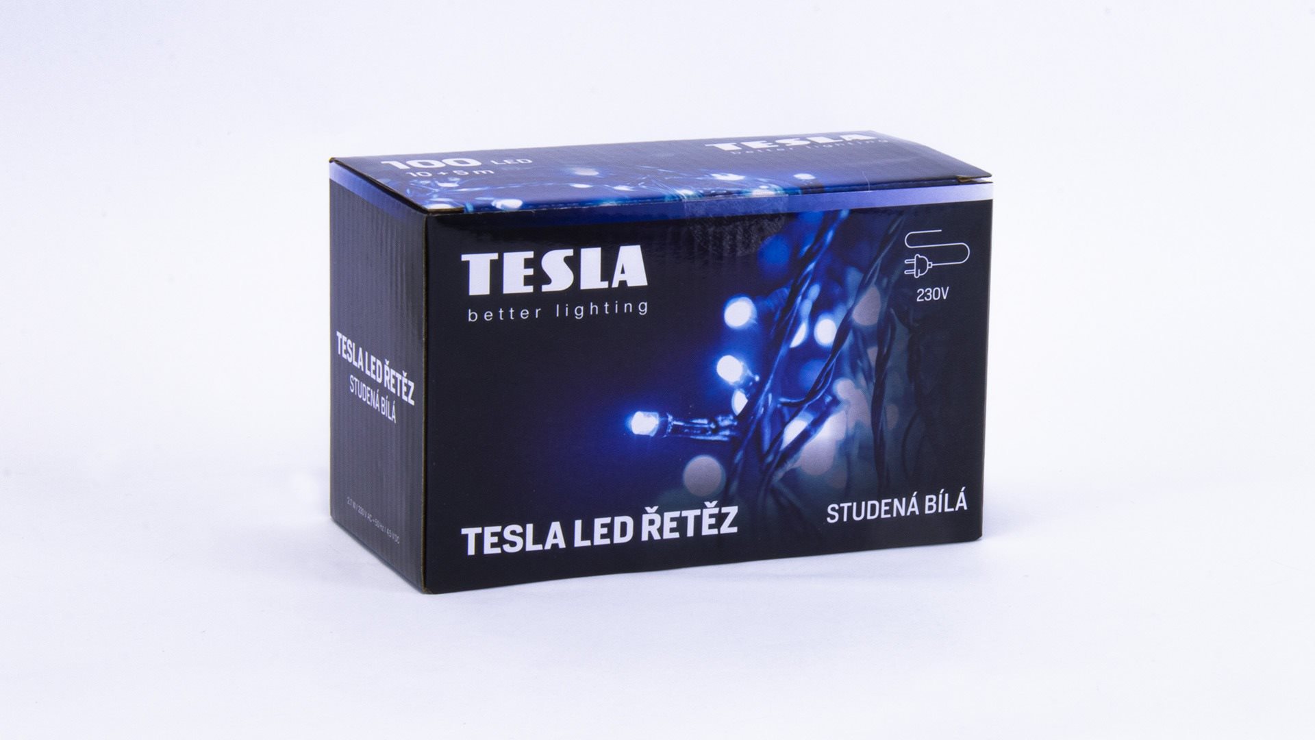 Fényfüzér Tesla - dekoratív fényfüzér, hideg fehér, 6500K,100LED, 10 m + 5 m-es kábel, 230 V, 8 funkciós vezérlő, IP44 ...