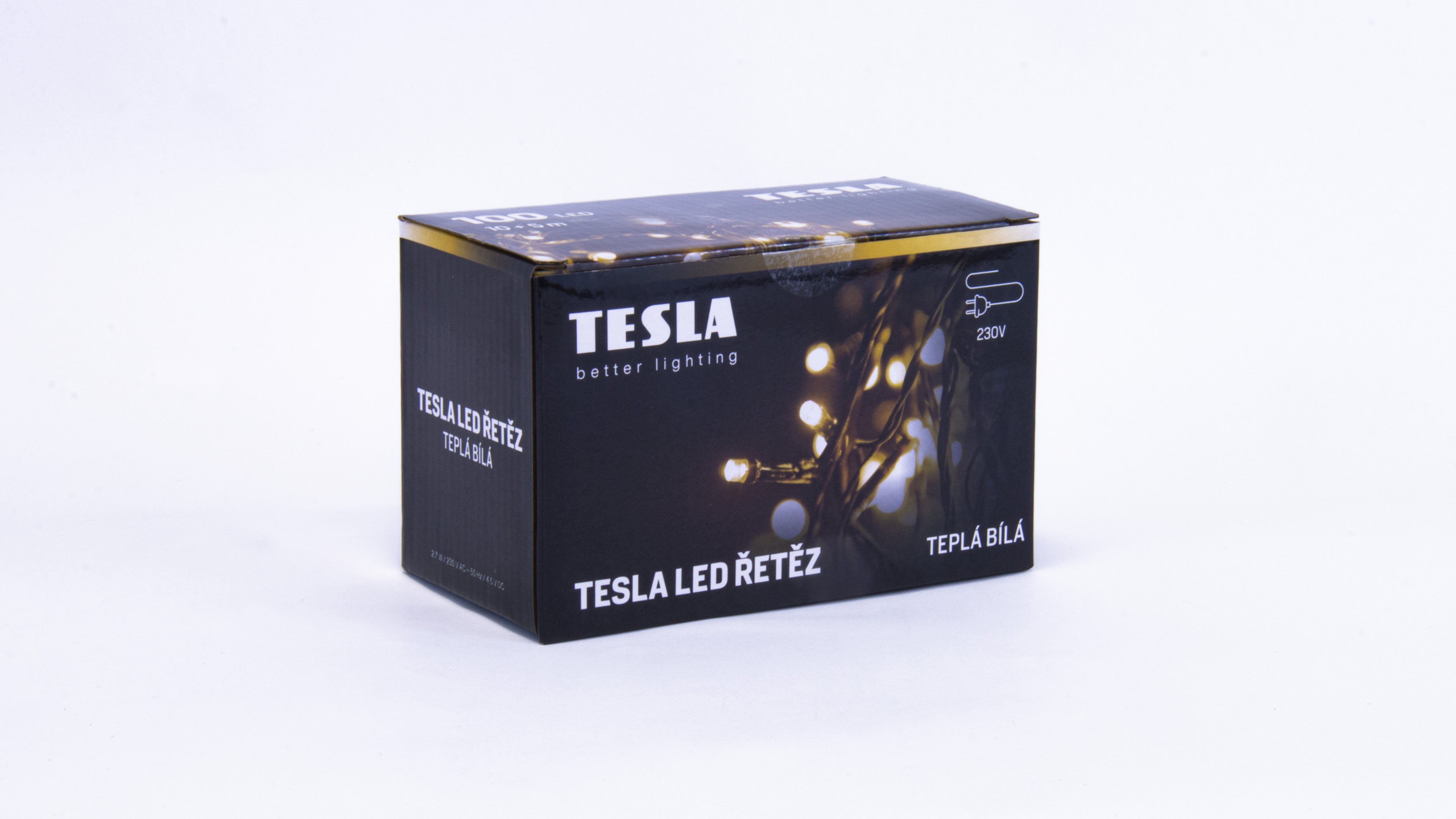 Fényfüzér Tesla - dekoratív fényfüzér, meleg fehér, 3000K,100LED, 10 m + 5 m-es kábel, 230 V, 8 funkciós vezérlő, IP44 ...