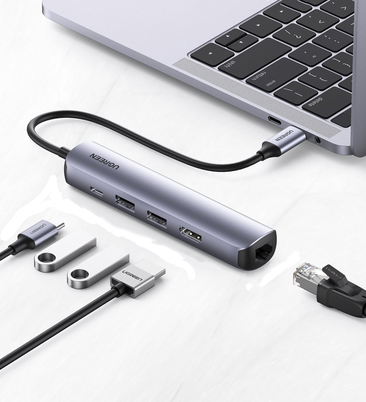 Docking Station USB-C To USB 3.0 A+HDMI+RJ45+PD Converter Connectivity (ports)