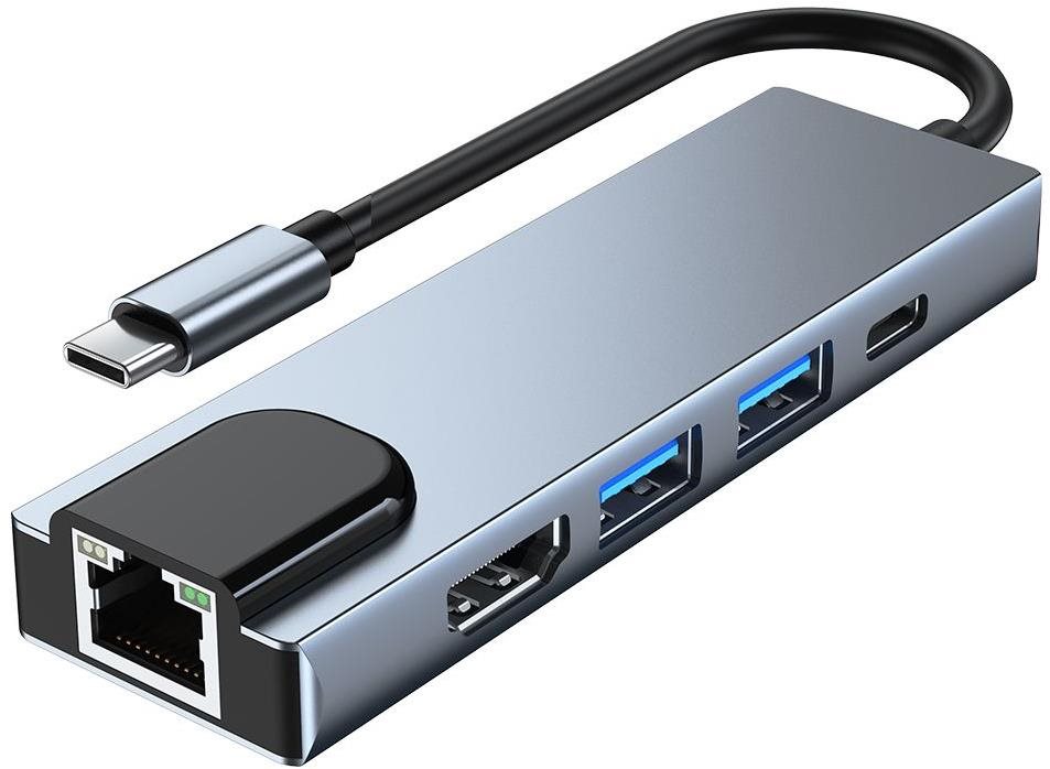 Tech-Protect V3 HUB Adapter 2× USB / USB-C / HDMI / RJ45, Grey.