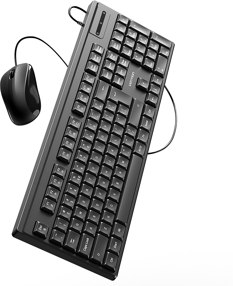 Keyboard and Mouse Set Vention USB Wired Full-Sized Silent Keyboard and Mouse Combo Black Slim Type - US ...