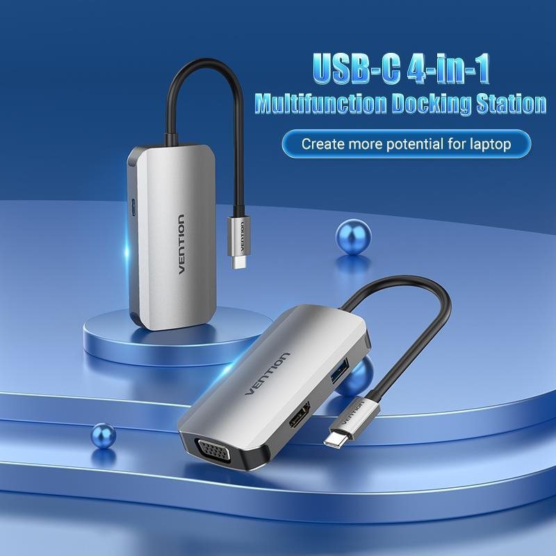 Docking Station Vention USB-C to HDMI / VGA / USB 3.0 / PD Docking Station 0.15M Grey Aluminium Features/technology