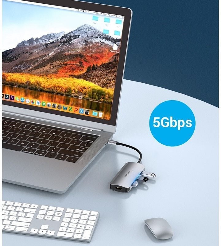 Docking Station Vention USB-C to HDMI / USB 3.0 x 3 /PD Docking Station 0.15M Grey Aluminium Features/technology
