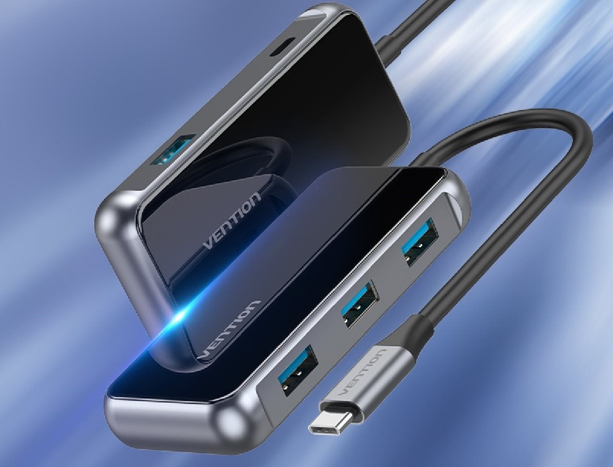 USB Hub Vention Type-C (USB-C) USB-C to 4x USB3.0/PD 0.15M Grey Mirrored Surface Type Features/technology