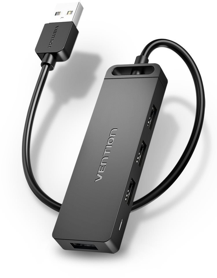 USB Hub Vention 4-Port USB 2.0 Hub with Power Supply 1m Black Lateral view