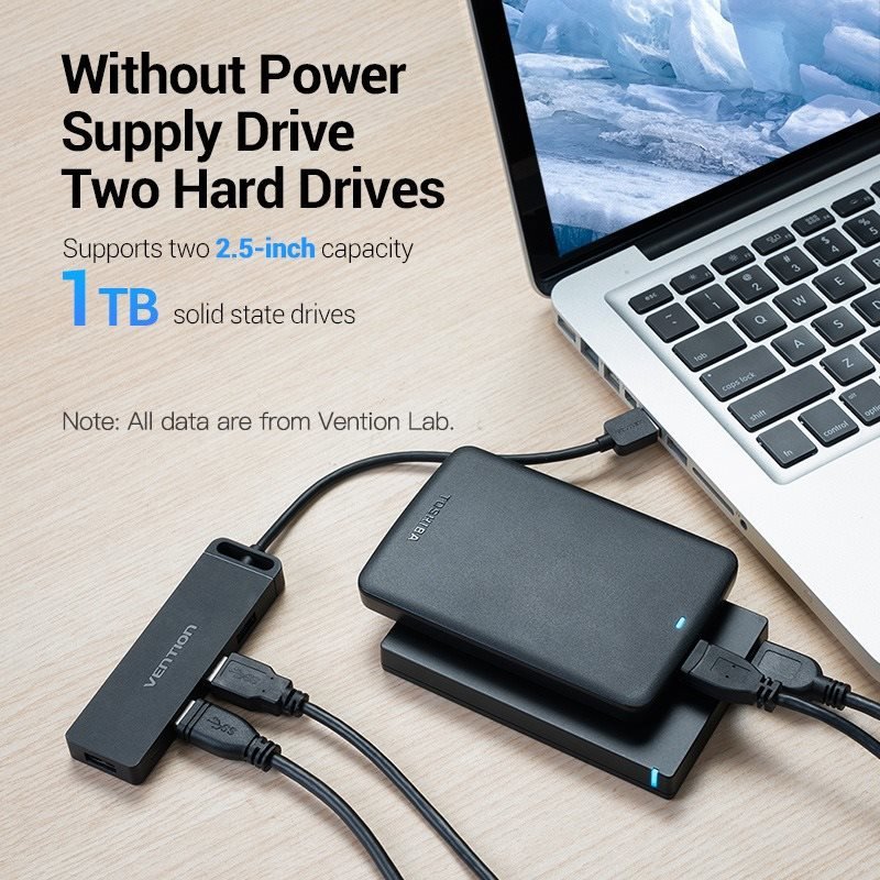 USB Hub Vention 4-Port USB 3.0 Hub with Power Supply 0.15m Black Lifestyle