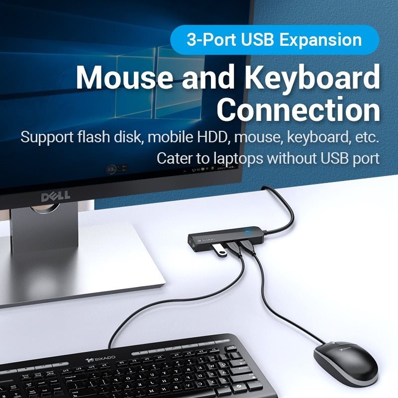 USB Hub Vention 3-Port USB 3.0 Hub with Sound Card and Power Supply 1M Black Lifestyle