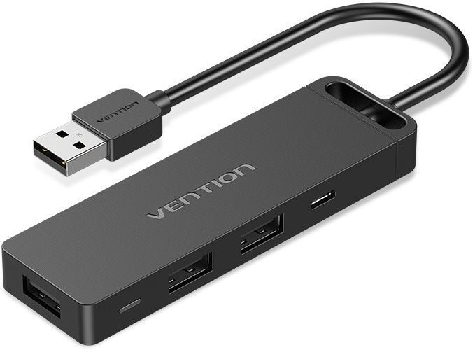 Docking Station Vention USB 2.0 to 3x USB / TF / SD / Micro USB-B HUB 0.15M Black ABS Type Lateral view