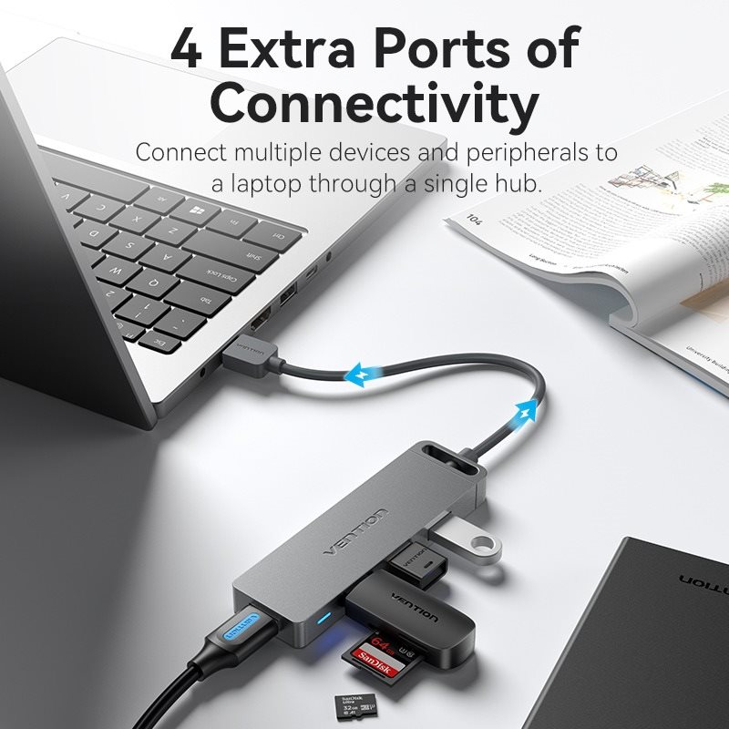 USB Hub Vention 4-Port USB 3.0 Hub With Power Supply 0.5M Gray ...