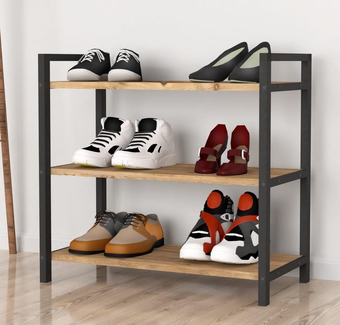 Shoe Rack VerdeDesign NAMUR 3 SR shoe rack, pine / black ...