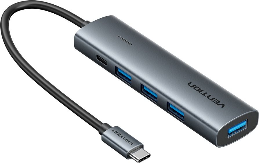 USB Hub Vention USB-C to USB-C / 4x USB 3.0 Hub 0.15M Gray Aluminum Alloy Type ...