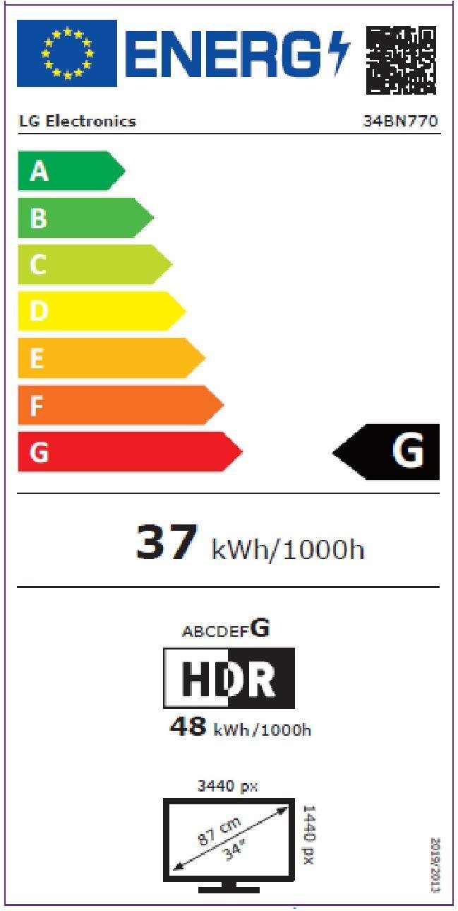 LCD Monitor 34“ LG UltraWide 34BN770-B Energy label