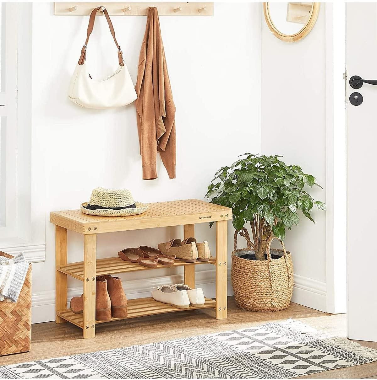 Shoe Rack SONGMICS Bamboo shoe rack 3 shelves natural 70 × 45 cm ...