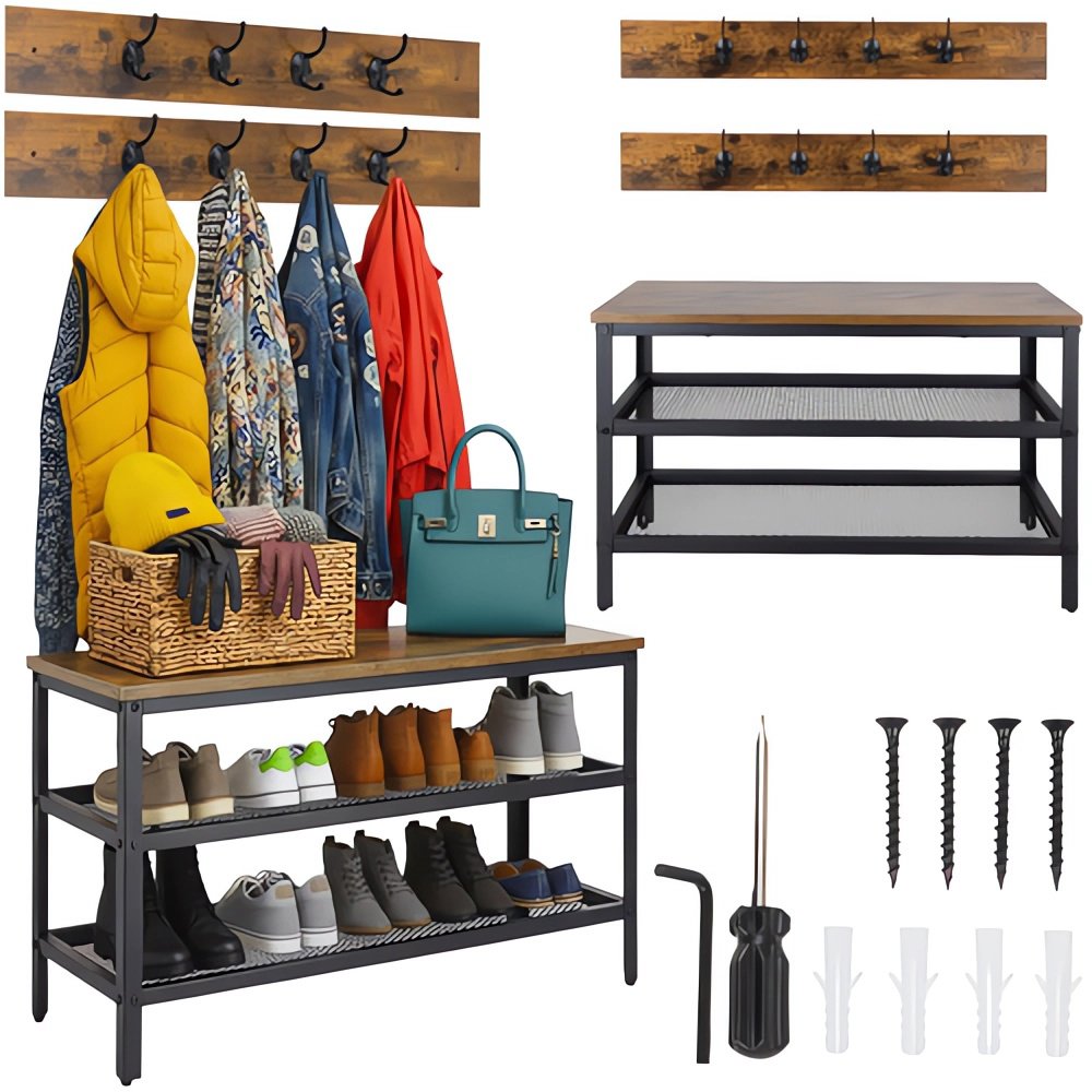 Shoe Rack Ruhhy 27037 Shoe rack with bench and hanger 73 cm ...