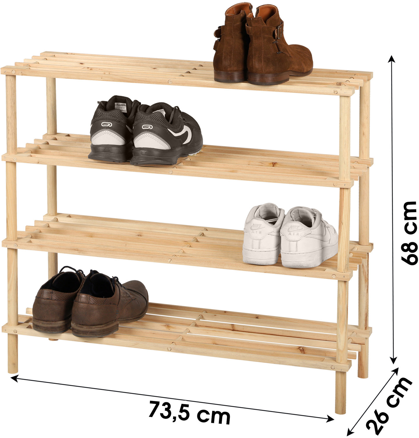 Shoe Rack DOCHTMANN Shoe rack with 4 shelves, wooden, 73,5 × 68 × 26 cm ...