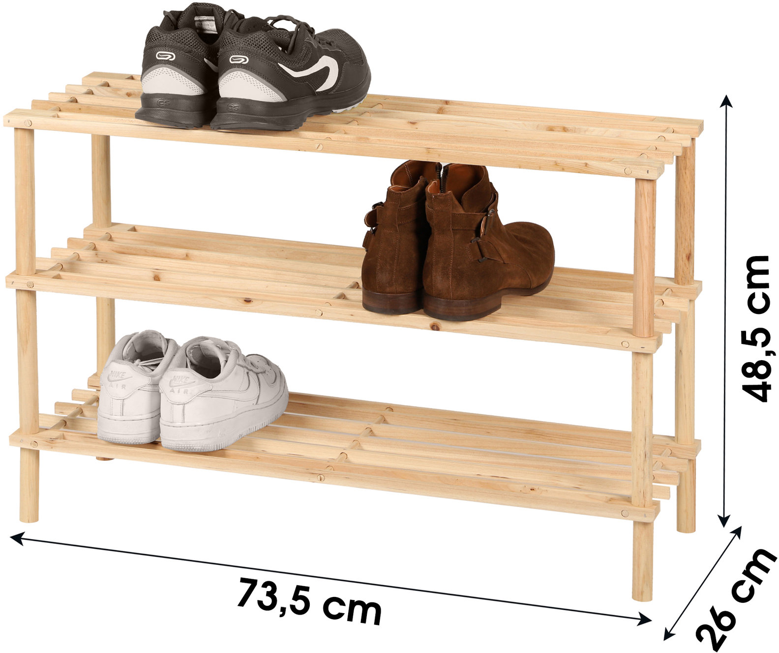 Shoe Rack DOCHTMANN Shoe rack with 3 shelves, wooden, 73,5 × 48,5 × 26 cm ...