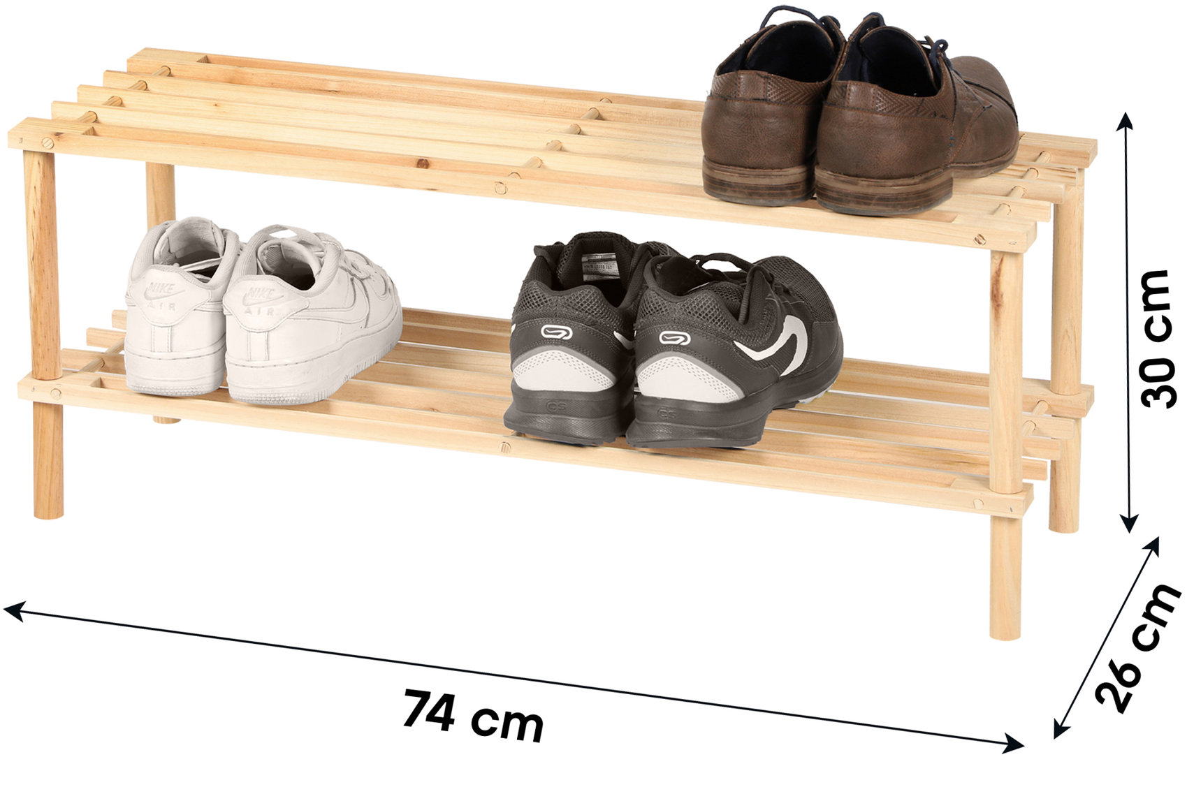 Shoe Rack DOCHTMANN Shoe rack with 2 shelves, wooden, 74 × 30 × 26 cm ...
