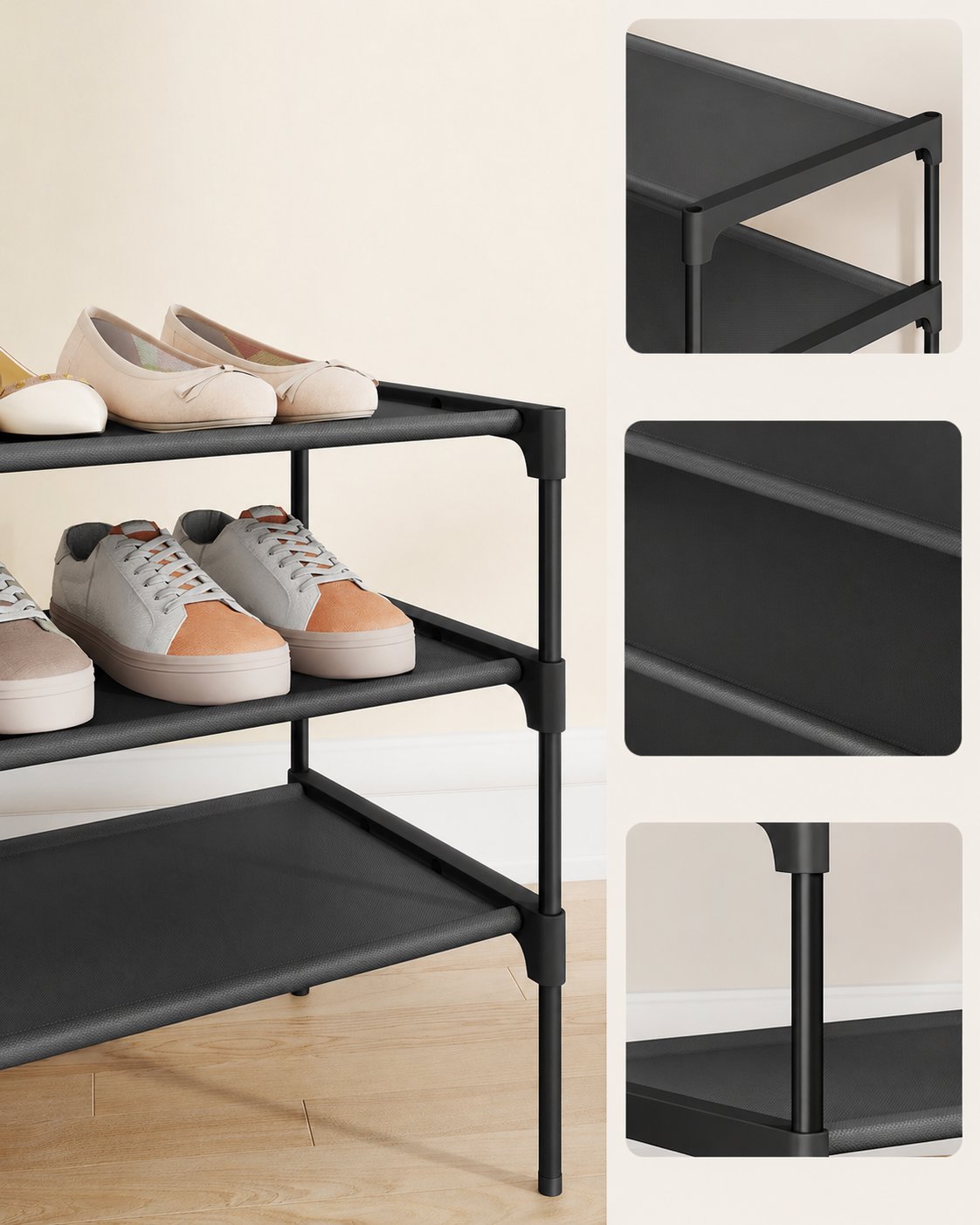 Shoe Rack SONGMICS Metal shoe rack, 3 tiers, black 29,7 × 62,3 × 53,5 cm ...
