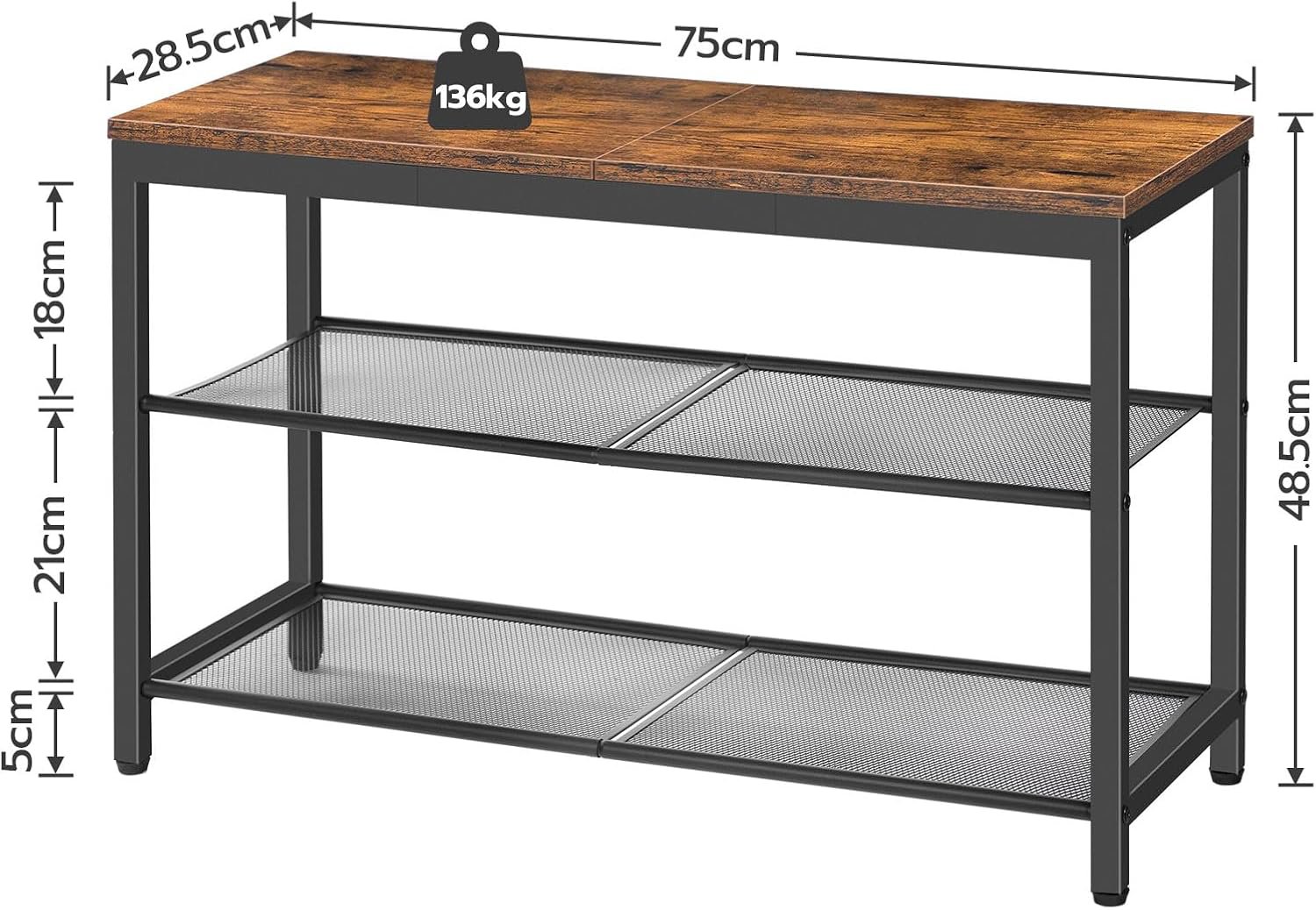 Shoe Rack Vasagle Arvel Shoe Rack with Bench 75cm, Black/Brown ...