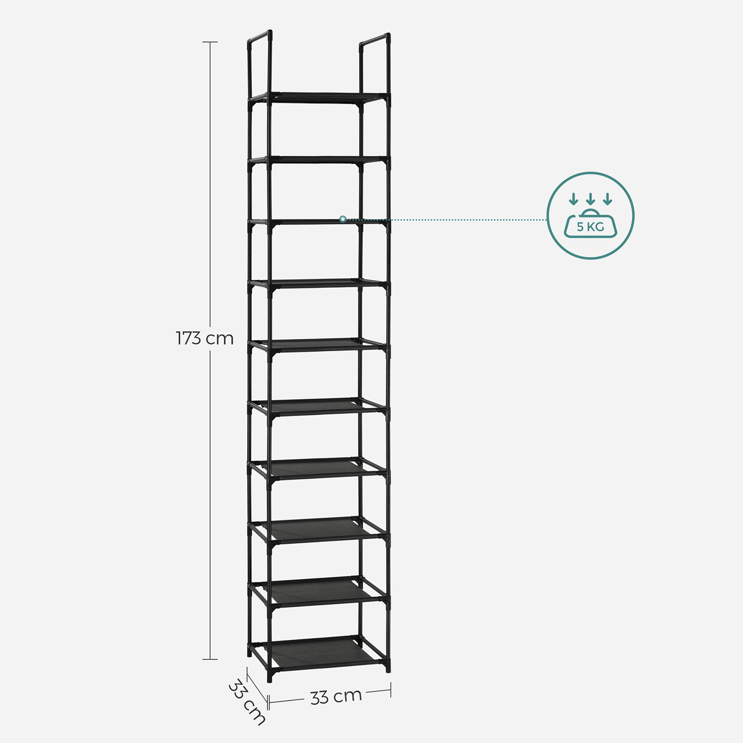 Shoe Rack SONGMICS Shoe Rack with 10 Shelves, Fabric, Black 33 × 33 × 173cm ...
