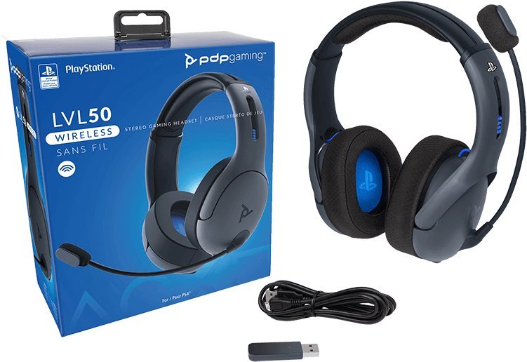 Gaming Headphones PDP LVL50 Wireless Headset - Grey - PS4 Package content