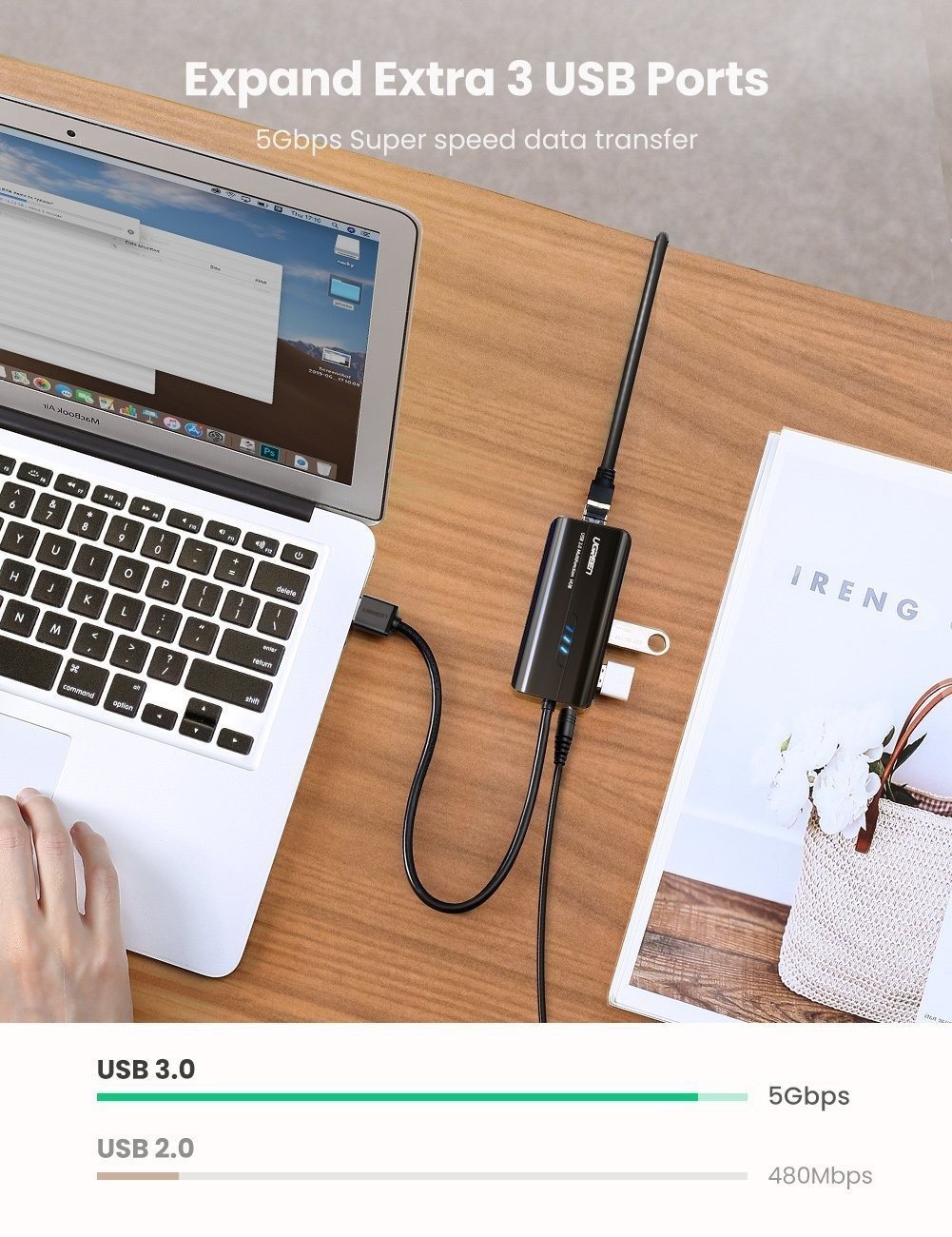 USB Hub Ugreen USB-A Hub to Ethernet + 3 x USB-A 3.0 Lifestyle