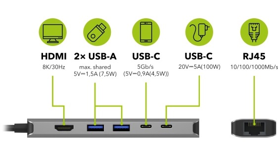 AlzaPower Metal USB-C Dock Station 6v1 with 8K
