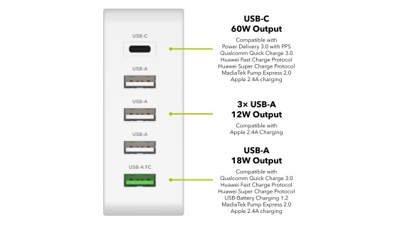 AlzaPower M100 Multi Charge Power Delivery 60W töltő, fehér 