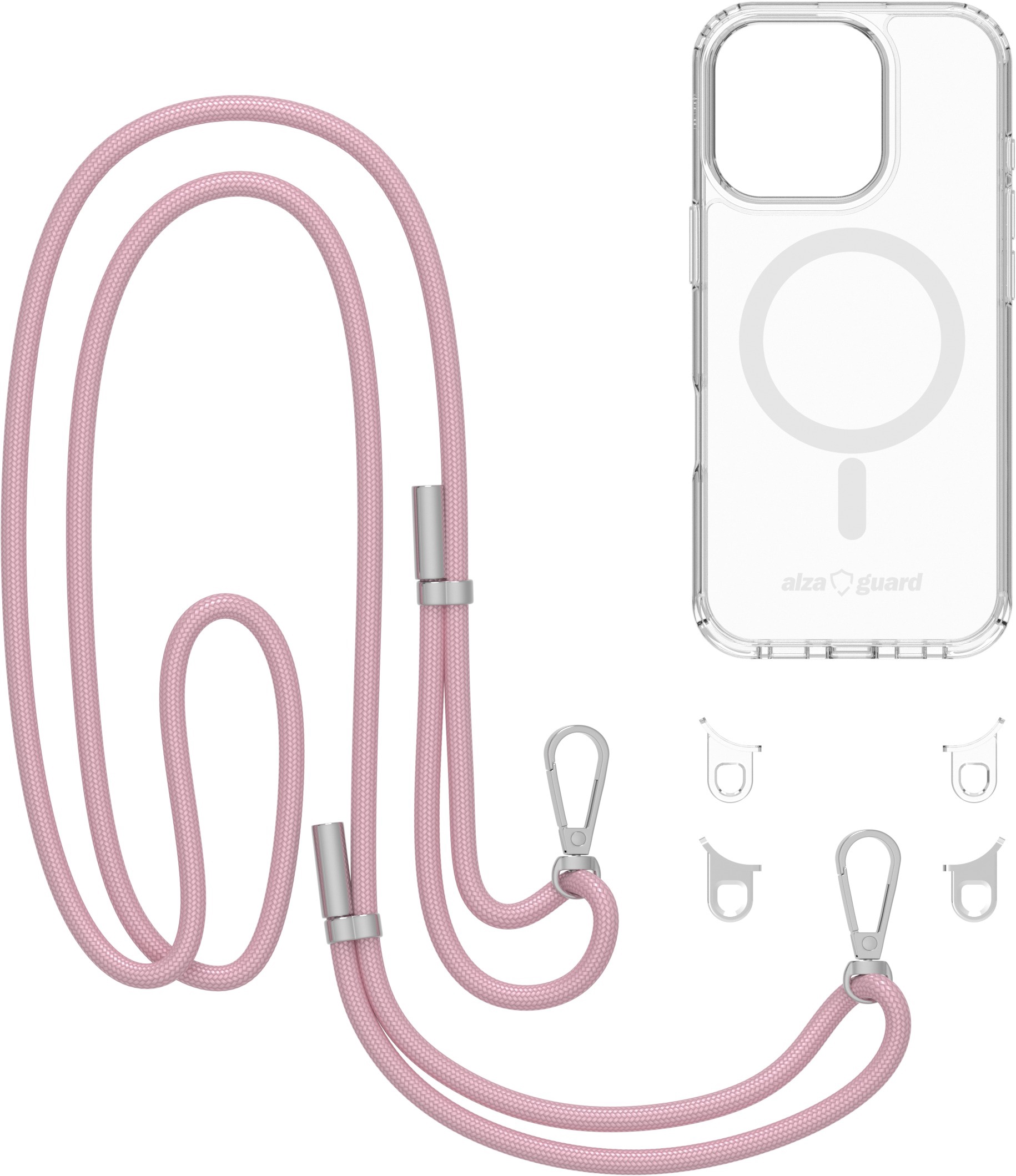 AlzaGuard Luxe Detach Lanyard Case Compatible with MagSafe for iPhone 16 Pro rózsaszín tok