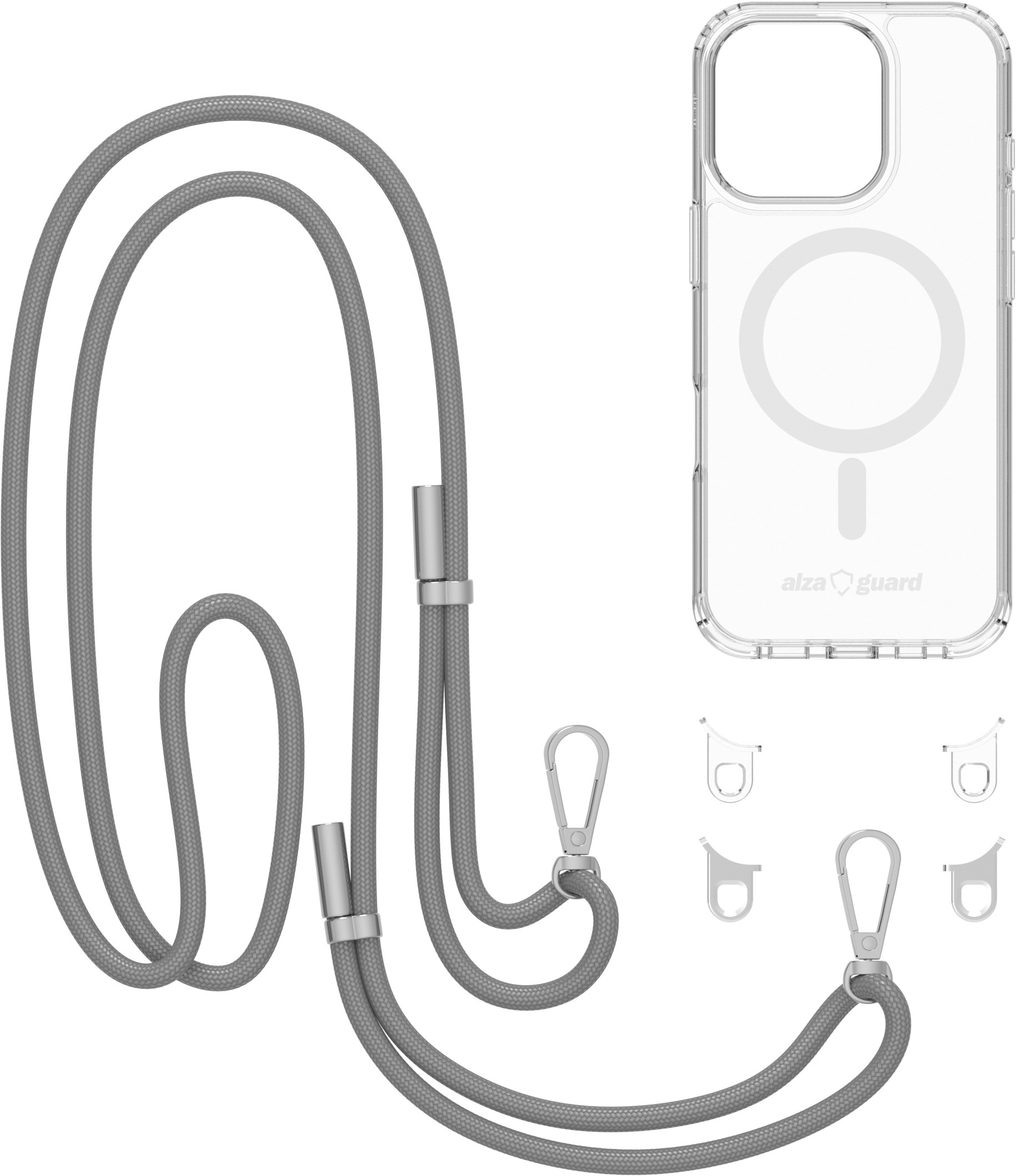 AlzaGuard Luxe Detach Lanyard Case Compatible with MagSafe for iPhone 16 Pro szürke tok