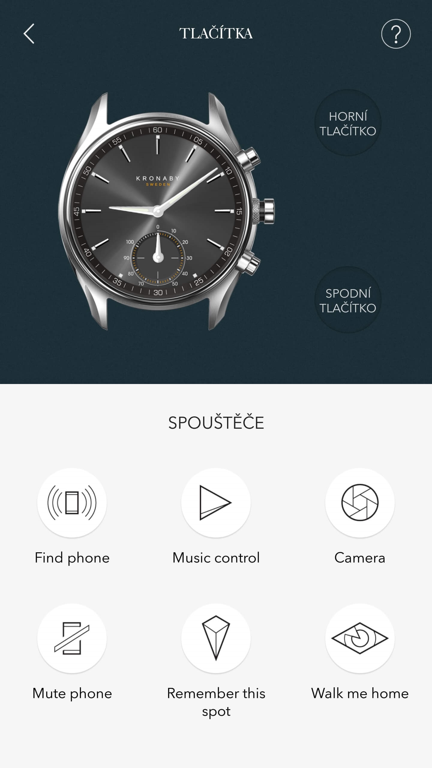 Kronaby chytré hodinky aplikace nastavení