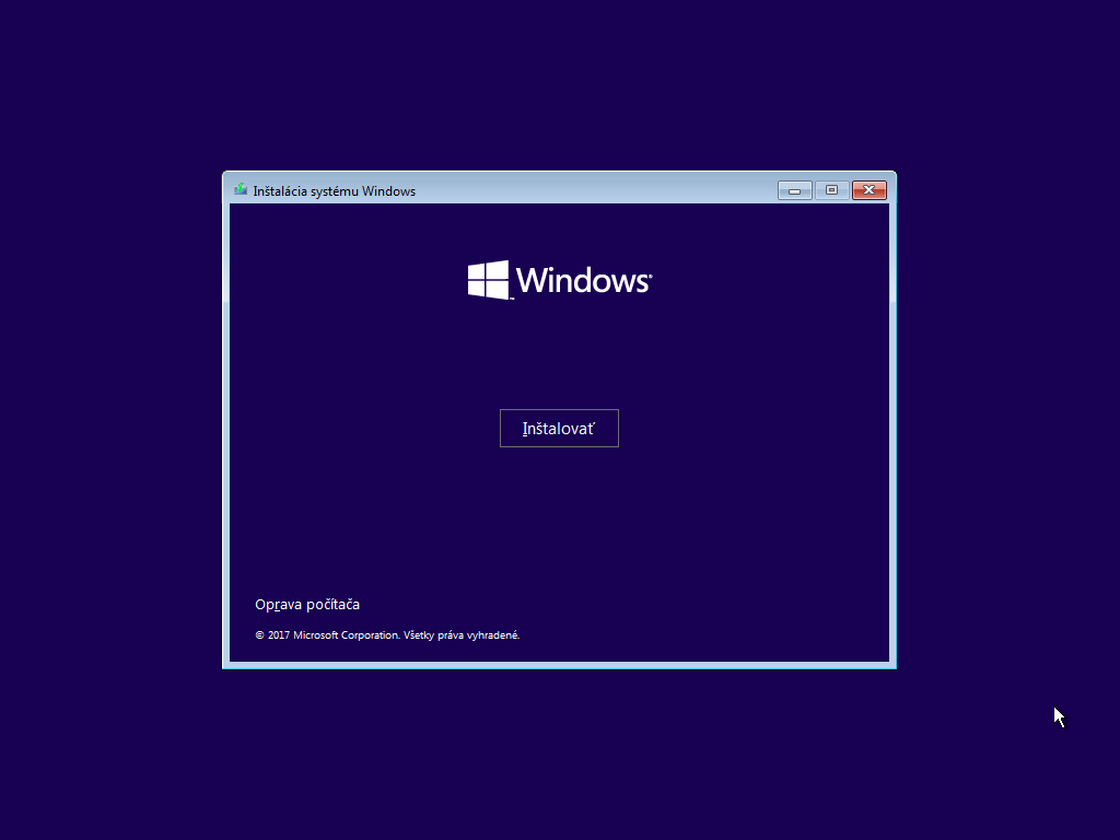 Druhé okno inštalácie Windows 10
