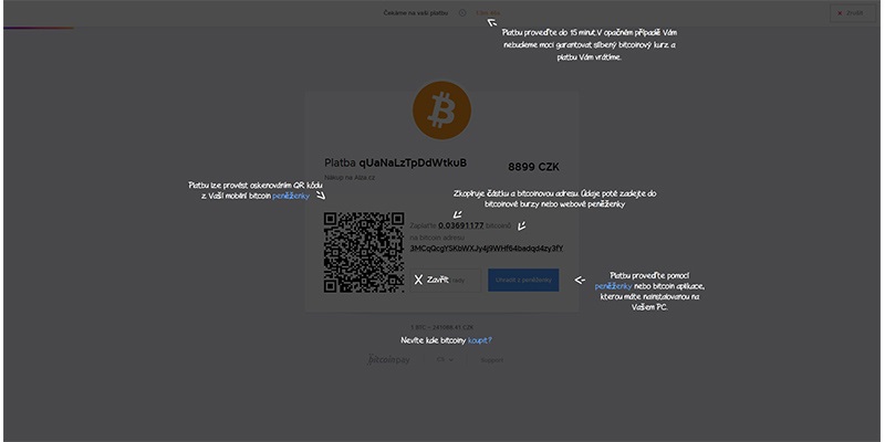 Alza.cz; platba bitcoinem