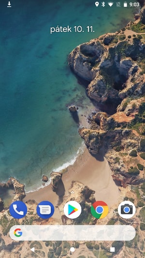Google Pixel 2, screenshot, domovská obrazovka