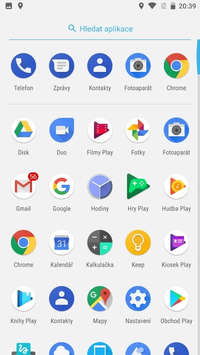 Nokia 8, screenshot, menu aplikací