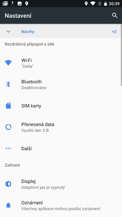 Nokia 8, screenshot, nastavení
