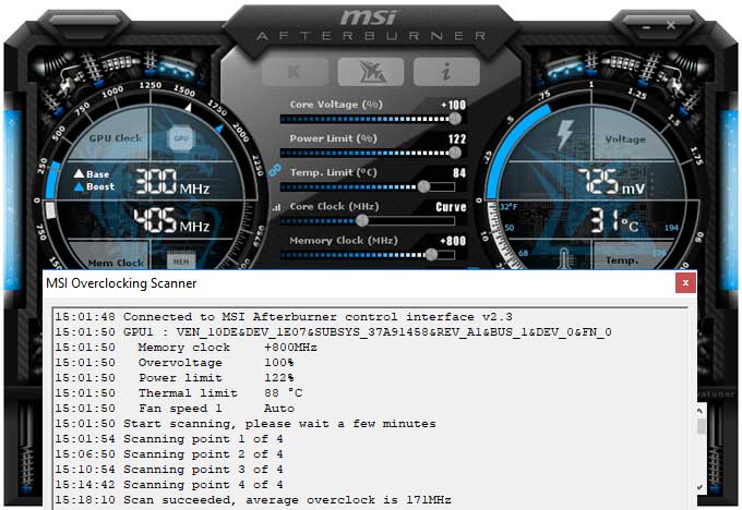 Přetaktování Gigabyte RTX 2080 Ti Gaming OC 11G; Afterburner