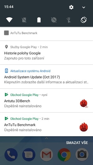 Xiaomi Mi A1, screenshot, horní lišta