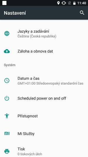 Xiaomi Mi A1, screenshot, nastavení