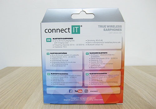 Connect IT True Wireless, zadní strana, balení