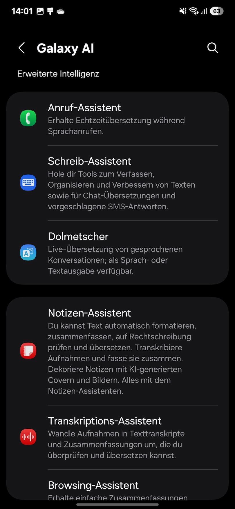 Samsung Galaxy S25 Ultra, Bewertung, Galaxy AI Menü