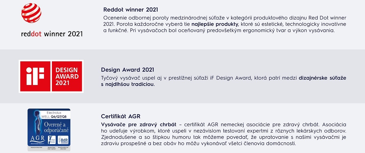 Ocenenie tyčového vysávača Electrolux Ocenenie tyčového vysávača Electrolux