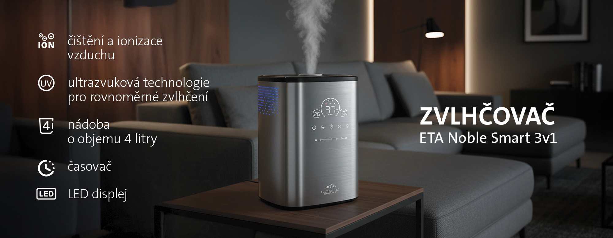 ETA Noble Smart 3-in-1 – air purification and ionisation, ultrasonic humidification