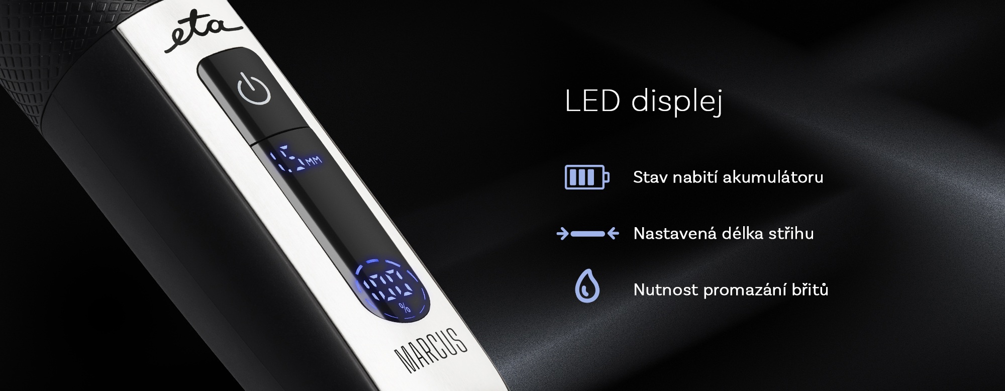 LED display – battery status, cutting length, blade lubrication