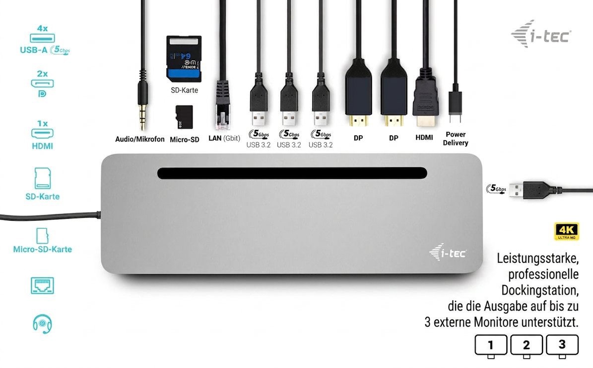 i-tec USB-C Metal Ergonomic 4K Universal Docking Station